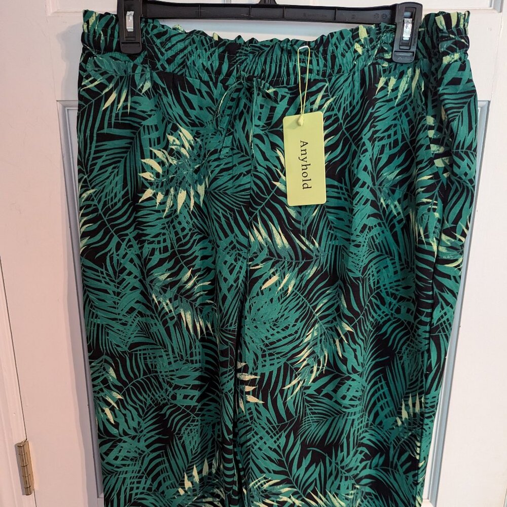 Anyhold Womens Flowy Tropical Palm Tree Pedal Pushers Capris sz 2XL NWT